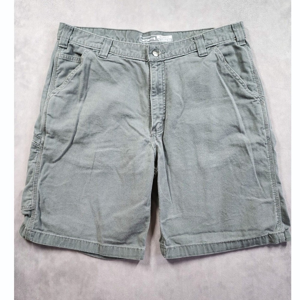 Carhartt Shorts Men's 38 Gray Canvas Rugged Flex Flat Front Relaxed Fit Chino